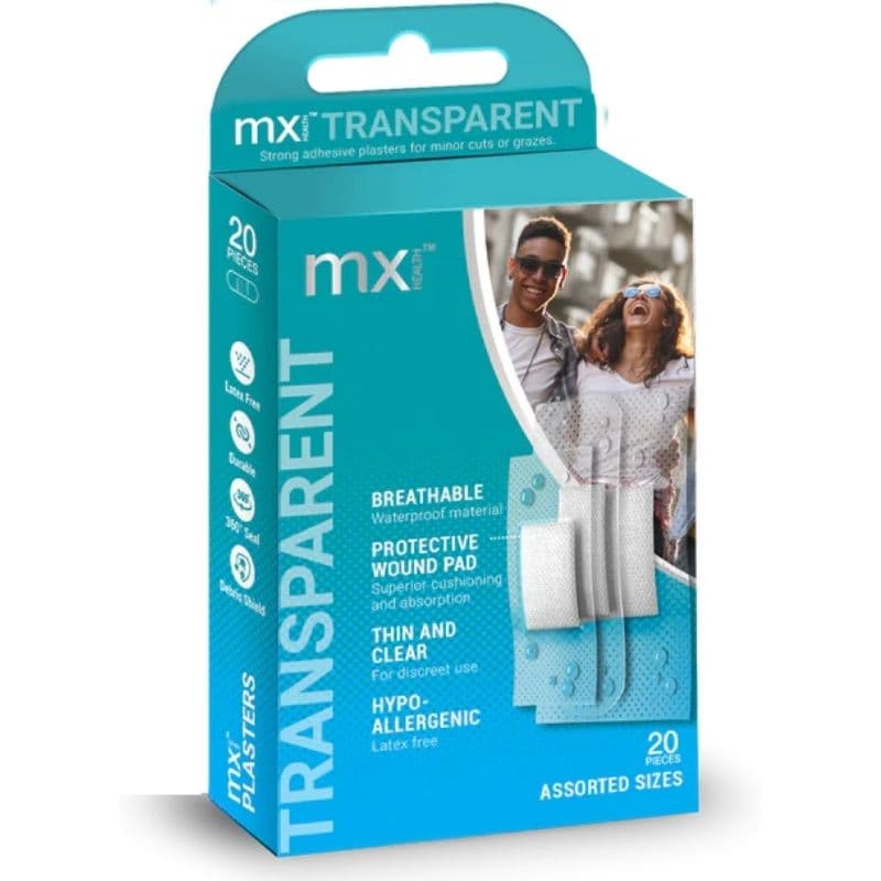 MX HEALTH Transparent Assorted Plasters - 20 Pieces