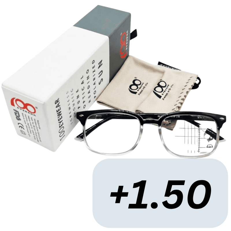 نظارات قراءة 100 آيوير سوداء وشفافة مضادة للضوء الأزرق +1.50 -153210