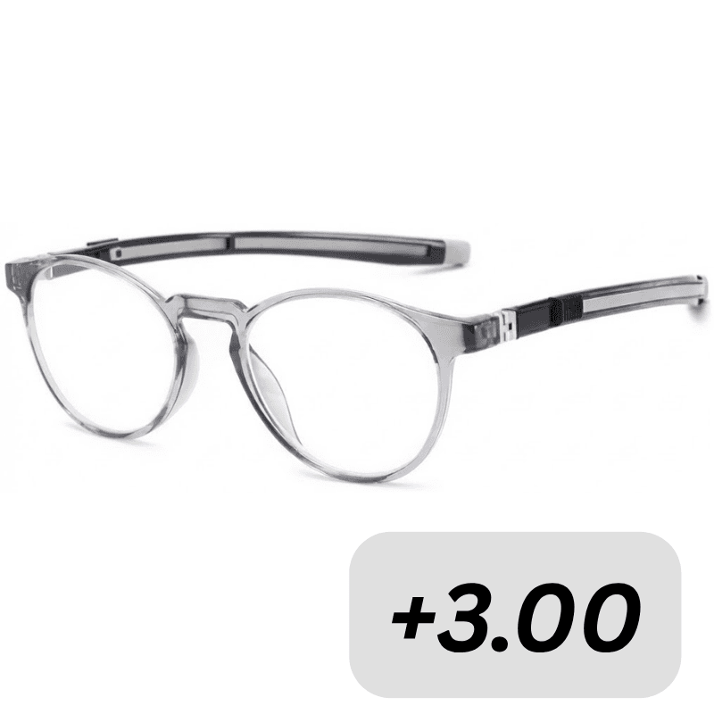 Reading Glasses 100 EYEWEAR Gray Round Rear Magnetic +3.00 - 155013
