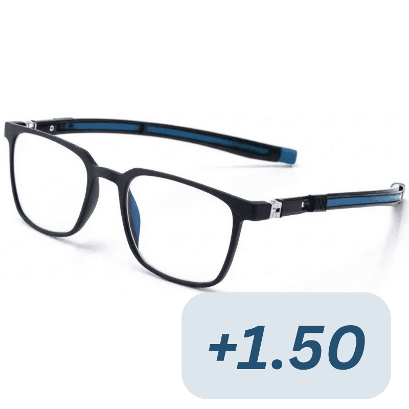 Reading Glasses 100 EYEWEAR Black & Blue Square Rear Magnetic +1.50 -155011