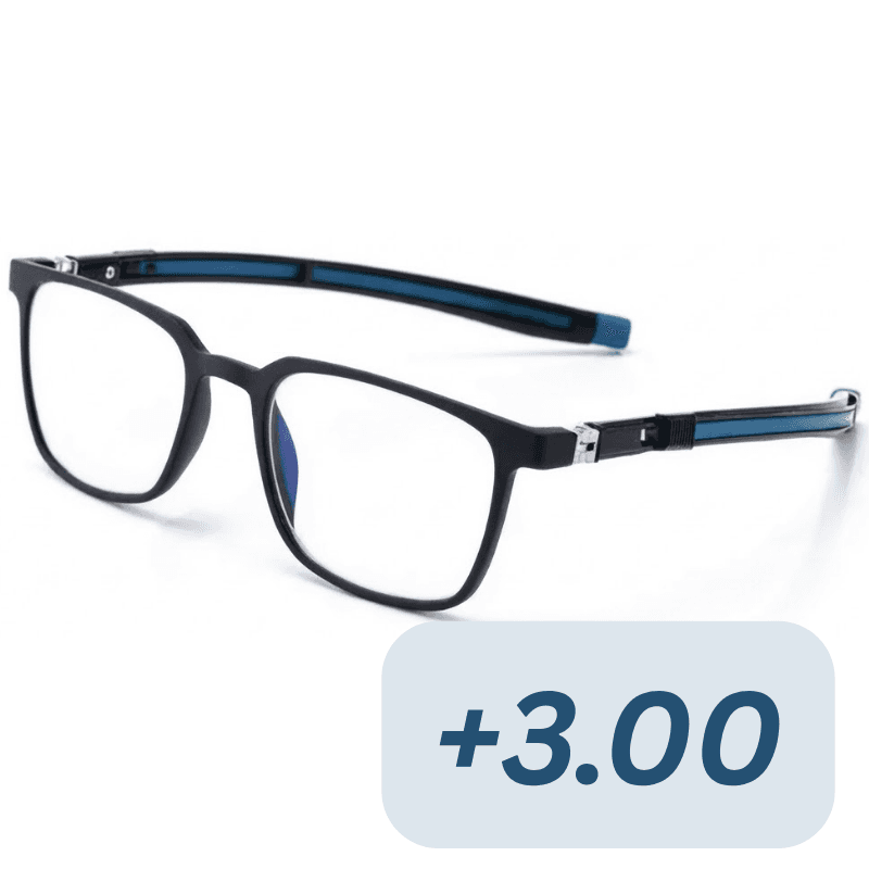 Reading Glasses 100 EYEWEAR Black & Blue Square Rear Magnetic +3.00 -155011