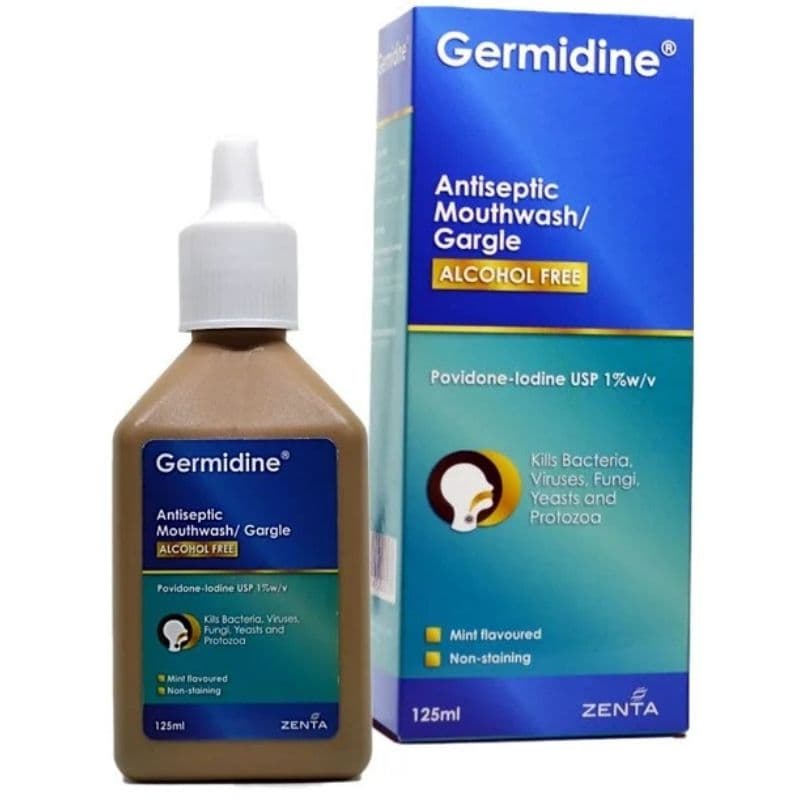 GERMIDINE Antiseptic Gargle Mouthwash Alcohol Free Povidone-Iodine 1% - 125ml