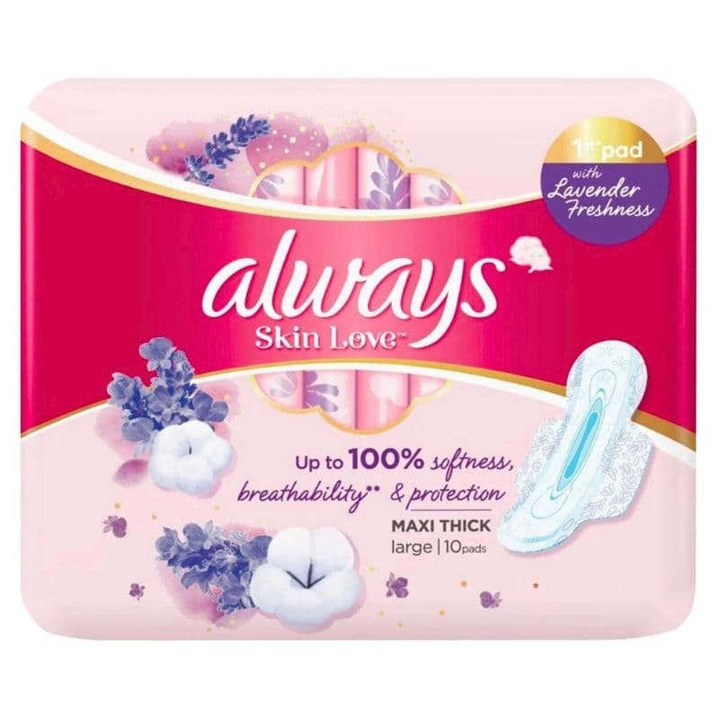 ALWAYS Skin Love Maxi Thick Lavender - 10 Large Sanitary Pads 4000