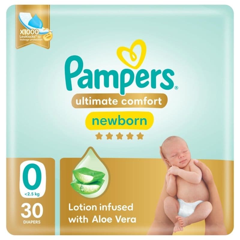 PAMPERS Ultimate Comfort S0 Newborn Baby Diapers Aloevera 2.5+Kg - 30 Pieces 11400
