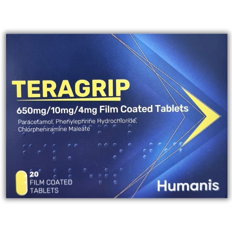 تيراجريب 650/10/4 ملغ باراسيتامول/فينيل إيفرين/كلورفينيرامين ماليات - 20 قرصًا