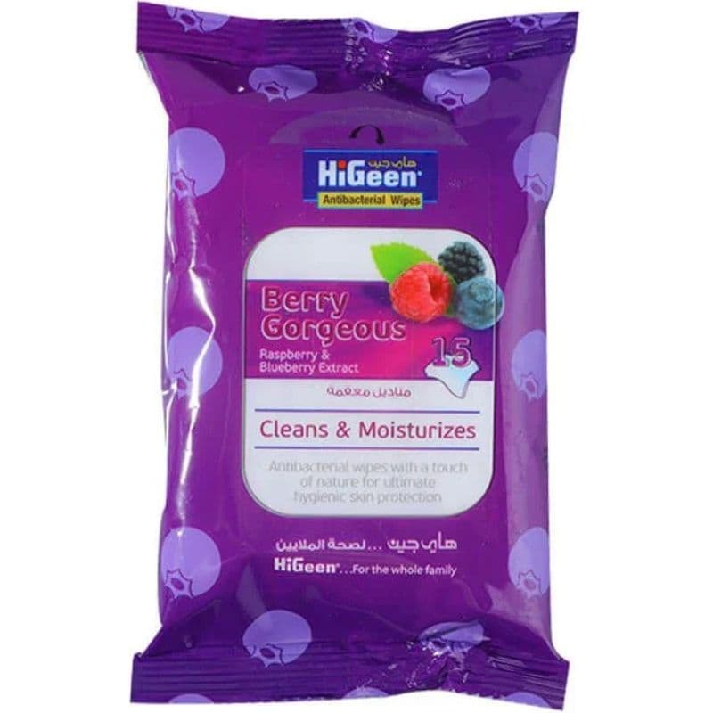 HIGEEN Antibacterial Berry Gorgeous Wipes - 15 Pieces 5398
