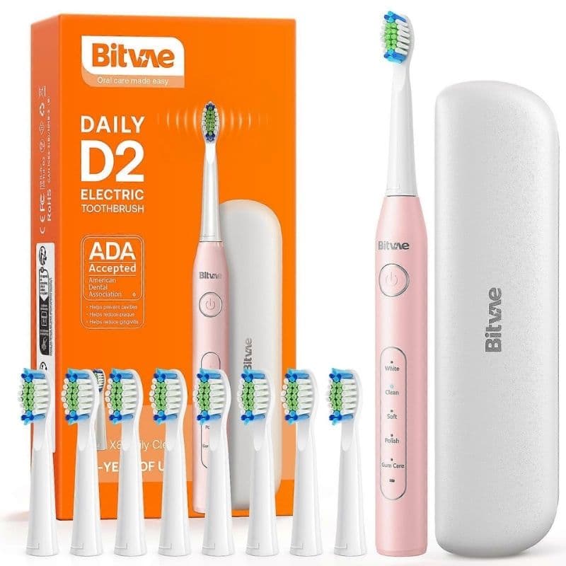 بيتفاي دي 2 - فرشاة أسنان كهربائية + حافظة + 8 رؤوس بديلة - وردي 6973734201033