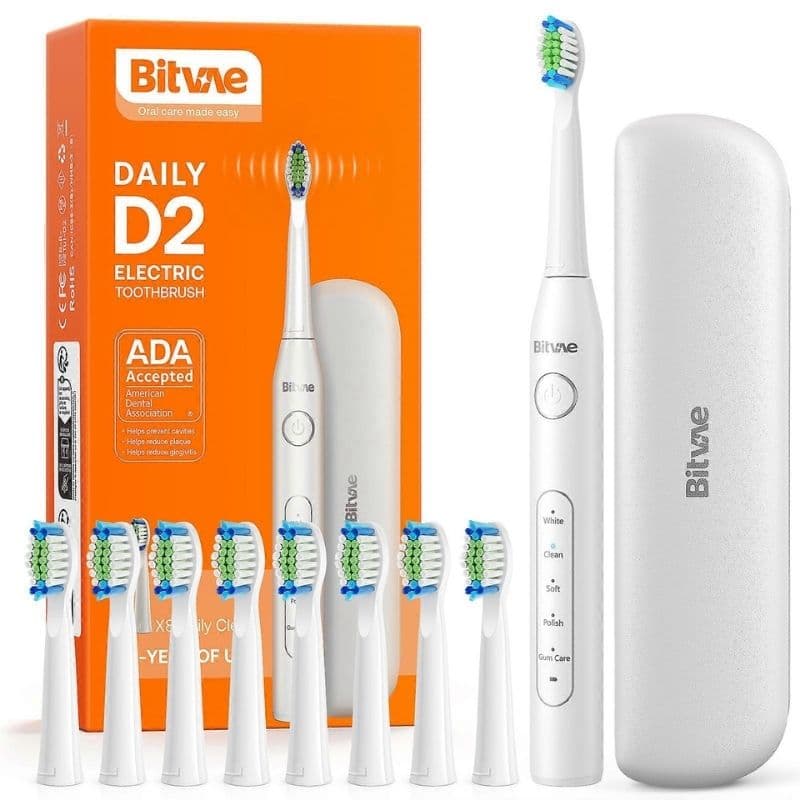 بيتفاي دي 2 - فرشاة أسنان كهربائية + حافظة + 8 رؤوس بديلة - أبيض 6973734202061