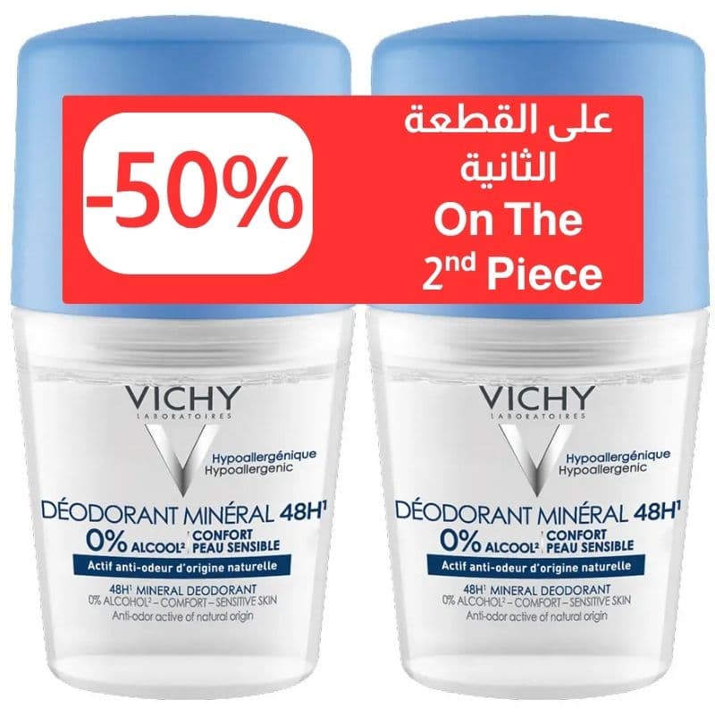 VICHY 48h roll on deodorant mineral 0% alcohol - 50ml + 50% off 2nd piece 29490