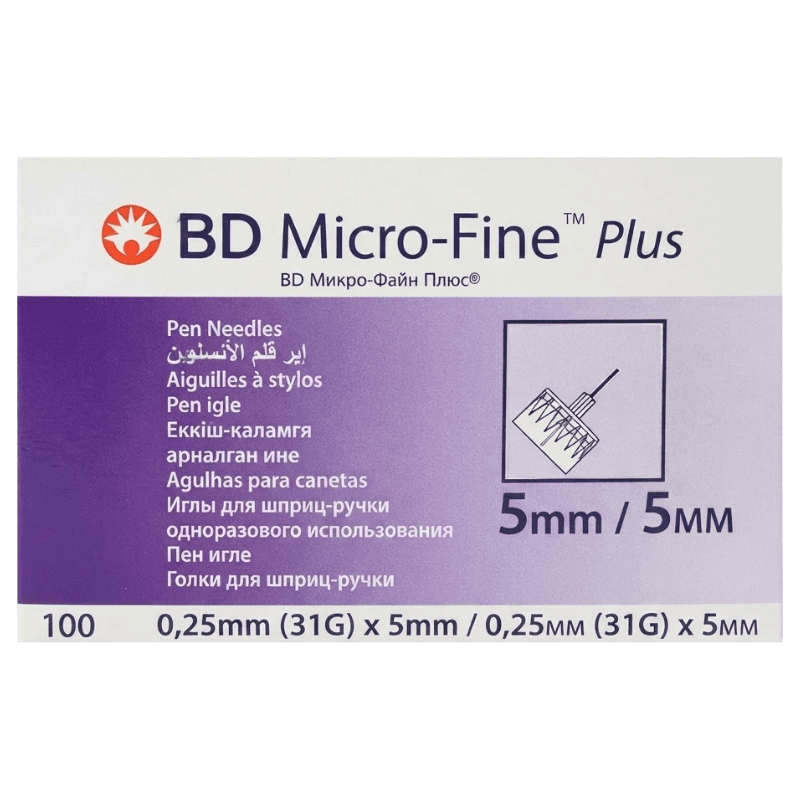 BD MICRO-FINE Plus Injection Pen Needles 31GX5mm Single-Use - 100 Pieces 320590