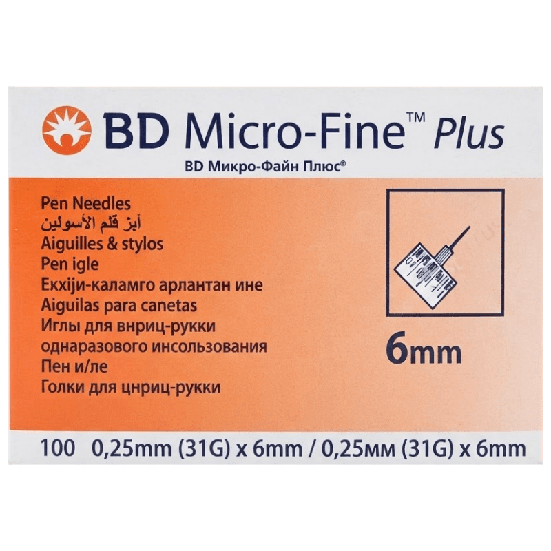 BD MICRO-FINE Plus Injection Pen Needles 31GX6mm Single-Use - 100 Pieces 320736