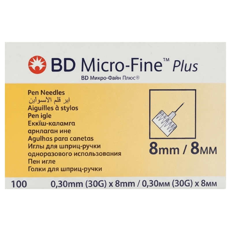 BD MICRO-FINE Plus Injection Pen Needles 30GX8mm Single-Use - 100 Pieces 320519