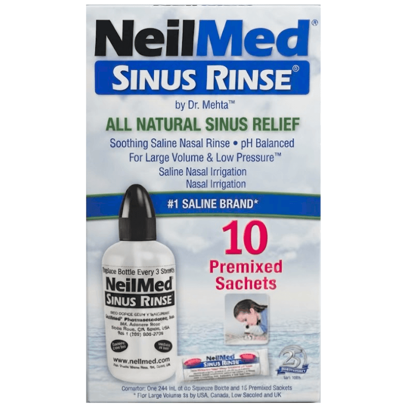 SINUS RINSE All Natural Sinus Relief Kit - 10 Permixed Sachets + 240ml Bottle