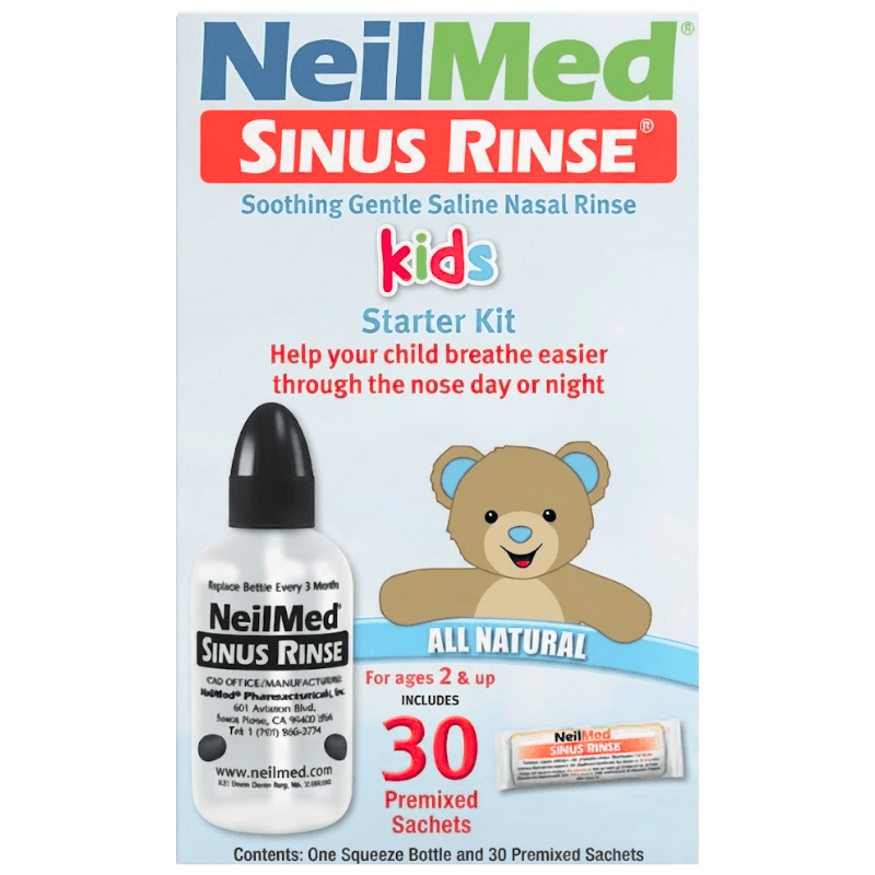 SINUS RINSE All Natural Kids Starter Kit - 30 Permixed Sachets + One Bottle