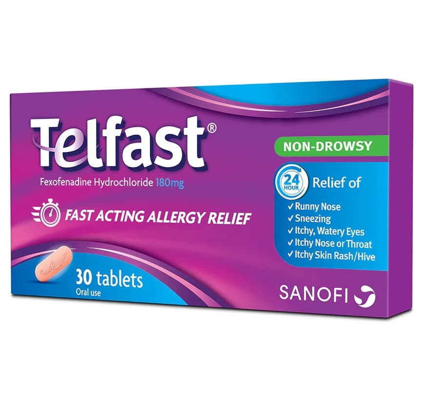TELFAST 180mg Fexofenadine HCL - - 30 Tablets
