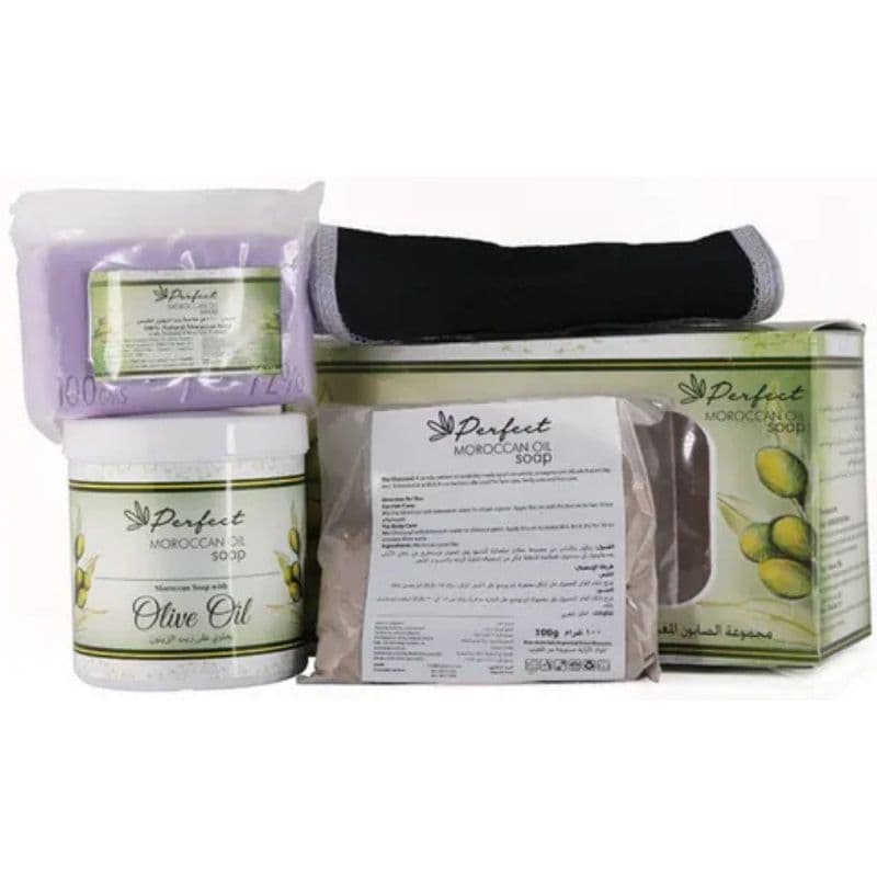 MOROCCAN OIL Bath Kit Olive Oil - 250ml + Soap Bar - 100G + Luffa + Ghassoul Tablets - 125G