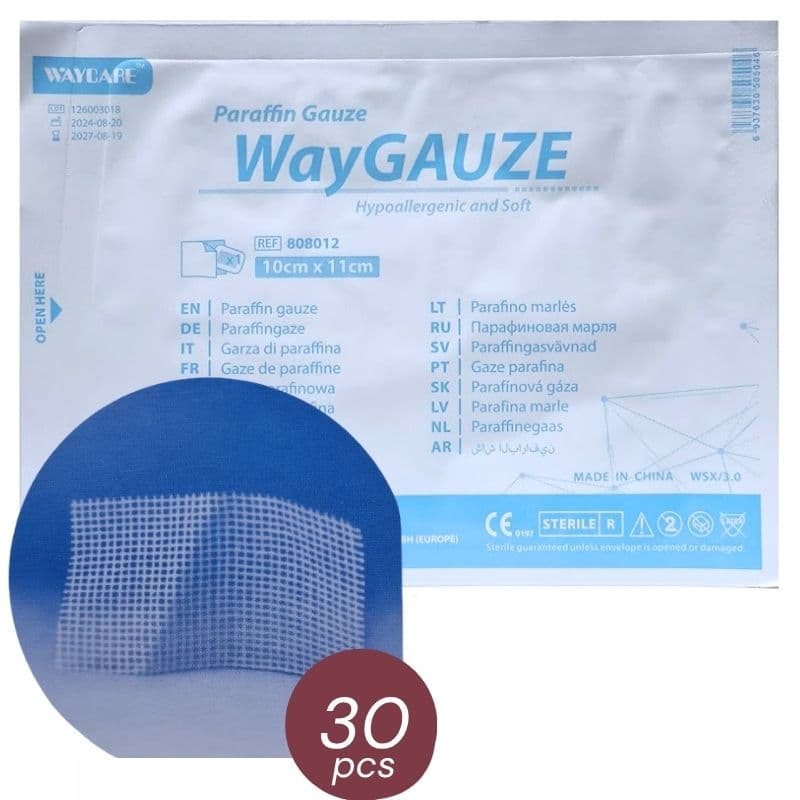 WAYCARE Waygauze 808012 Paraffin Gauze Soft Non-Adhesion 10x11cm - 30 Pieces