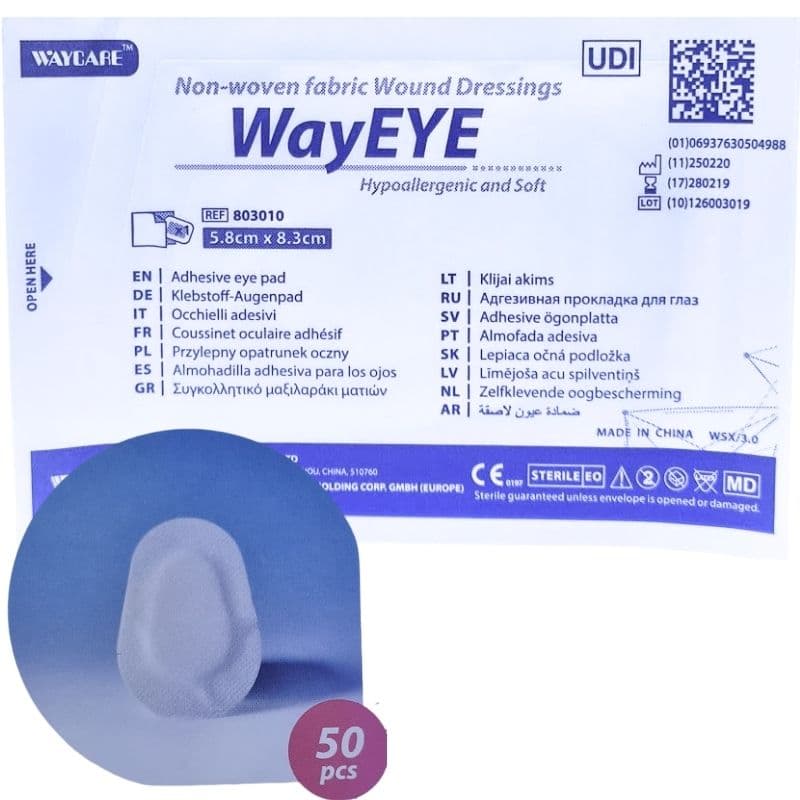 WAYCARE Wayeye 803010 Adhesive Eye Pad 5.8x8.3cm Non-Woven Fabric - 50 Pieces