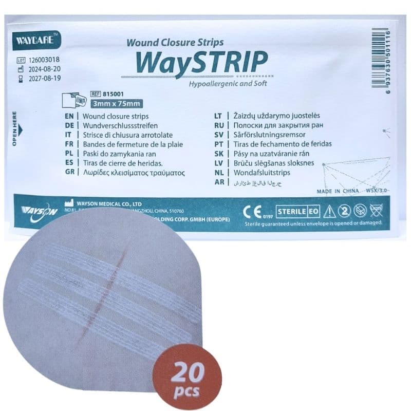 WAYCARE Waystrip 815001 Wound Closure Strips 3x75mm - 20 Pieces