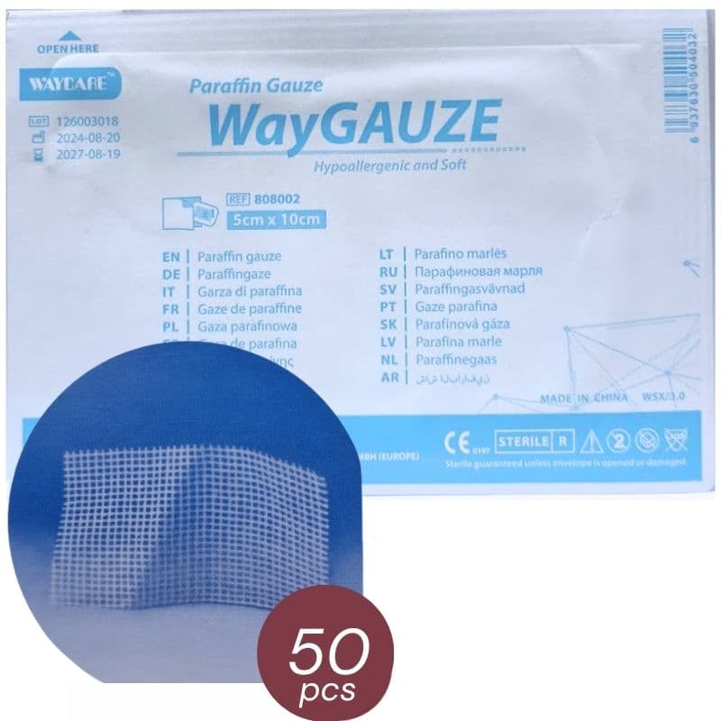 WAYCARE Waygauze 808002 Paraffin Gauze Soft Non-Adhesion 5x10cm - 50 Pieces