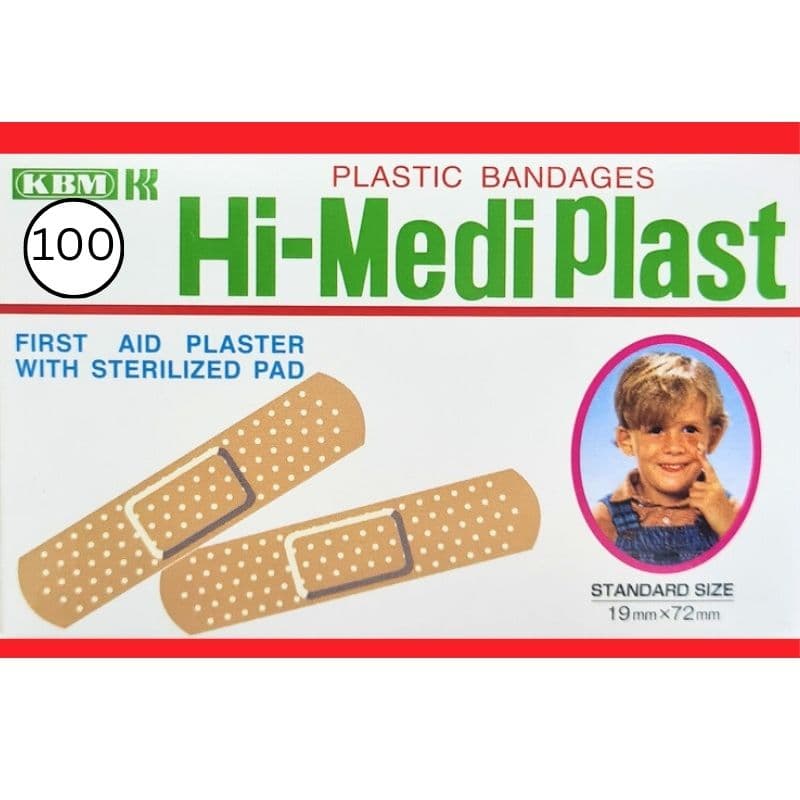 KBM Hi-medi Plastic Plasters Standerd Size 19mmx72mm - 100 Pieces KWA002