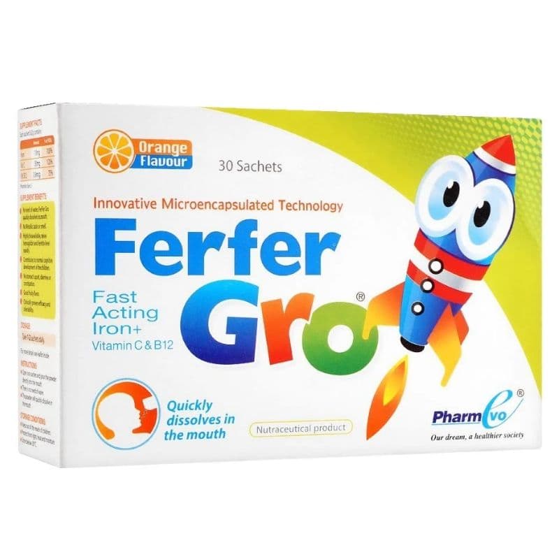 PHARMEVO Ferfer Gro Iron + Vitamin C + Vitamin B12 - 30 Sachets