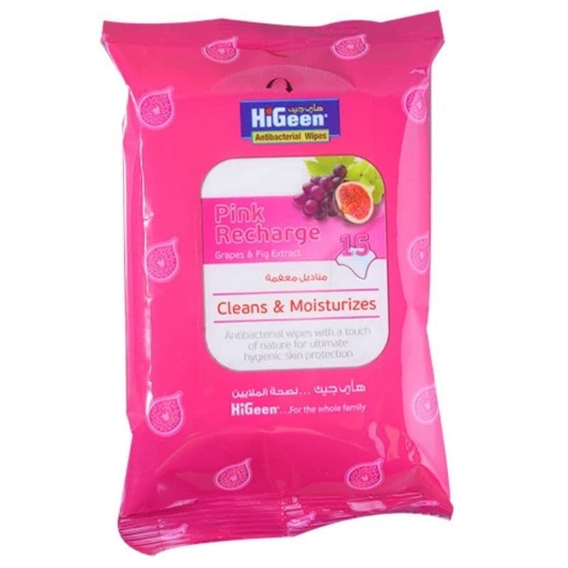 HIGEEN Antibacterial Pink Recharge Wipes - 15 Pieces 5343